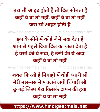 lyrics of song Zara Si Aahat Hoti Hai To Dil Sochta Hai