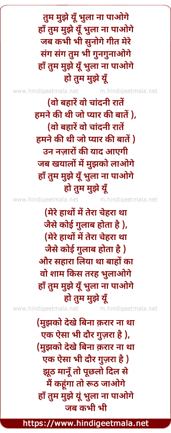 lyrics of song Tum Mujhe Yun Bhula Na Paoge