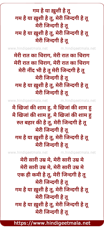 lyrics of song Gam Hai Ya Khushee Hai Too Meree Jindagee Hai Too