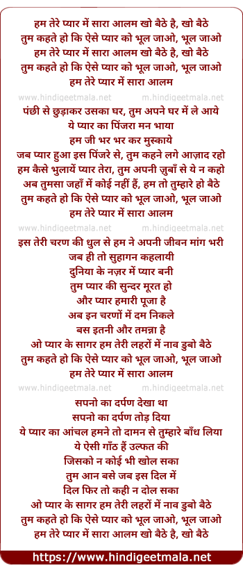 lyrics of song Hum Tere Pyaar Mein Saaraa Aalam Kho Baithhe