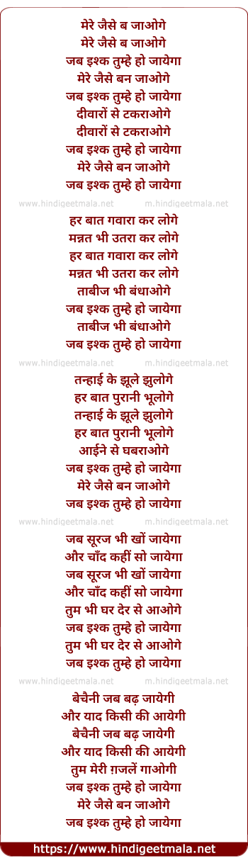 lyrics of song Mere Jaise Ban Jaaoge