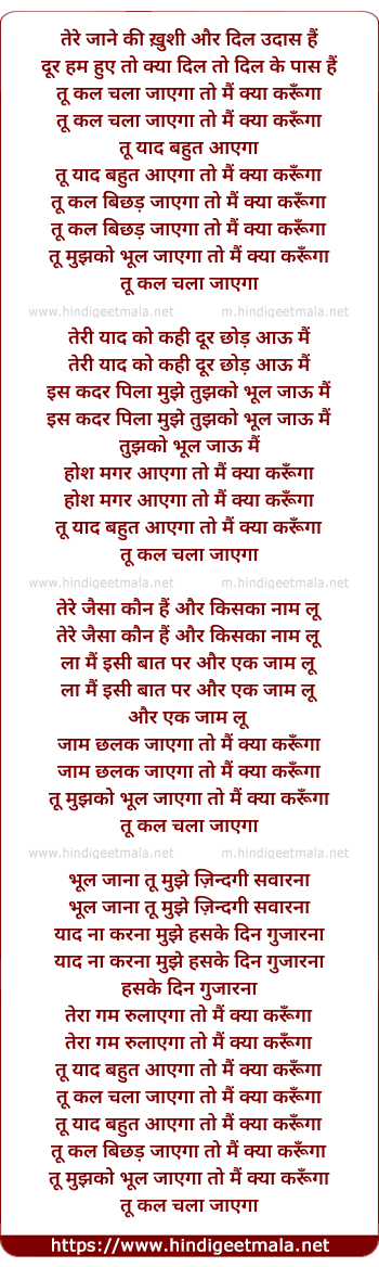 lyrics of song Tu Kal Chala Jaayega