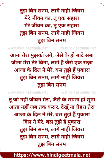 lyrics of song Tujh Bin Sanam Laage Naahi Jiyara