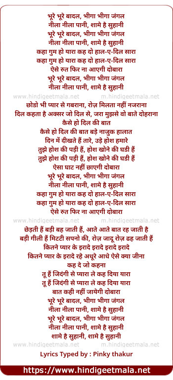 lyrics of song Bhoore Bhoore Baadal, Bheega Bheega Jangal