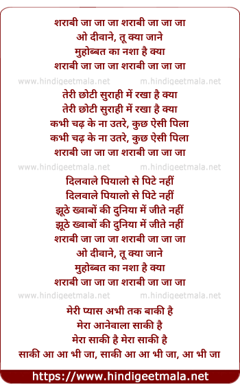 lyrics of song Sharabi Ja Ja Ja, O Diwane Tu Kya Jaane
