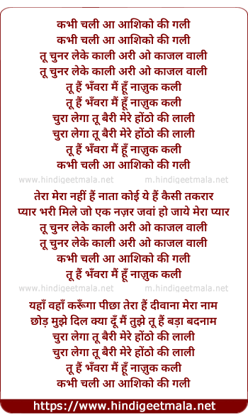 lyrics of song Kabhi Chali Aa Aashiko Ki Gali