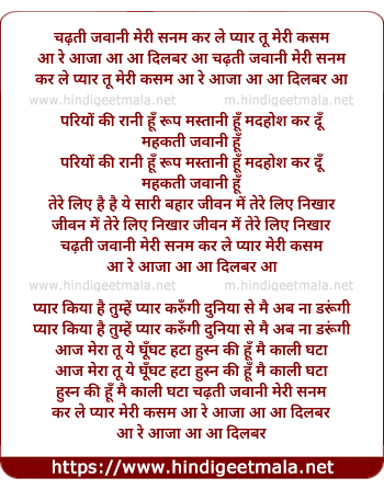 lyrics of song Chadhti Jawani Meri Sanam Kar Le Pyar Tu Meri Kasam