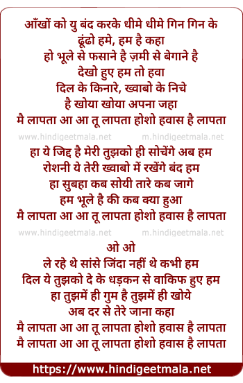 lyrics of song Hosho Hawaas Hai Laapata (Remix)