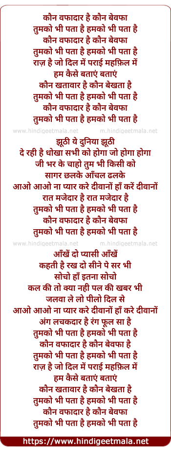 lyrics of song Kon Wafadaar Hai Kon Bewafa Hai