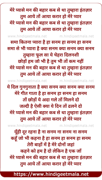 lyrics of song Mere Pyaase Man Ki Bahaar