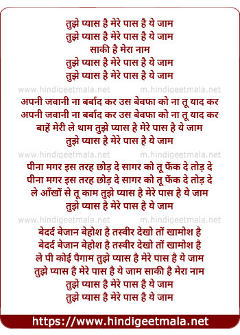 lyrics of song Tujhe Pyaas Hai Mere Paas Hai