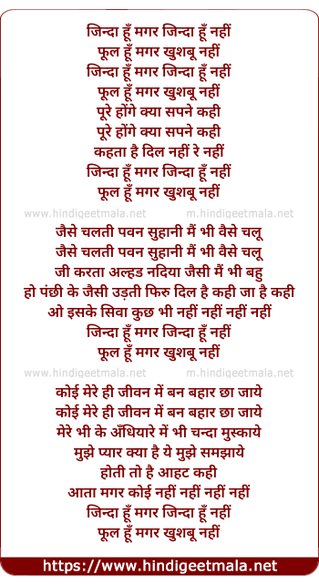 lyrics of song Zinda Hu Magar Zinda Hu Nahi