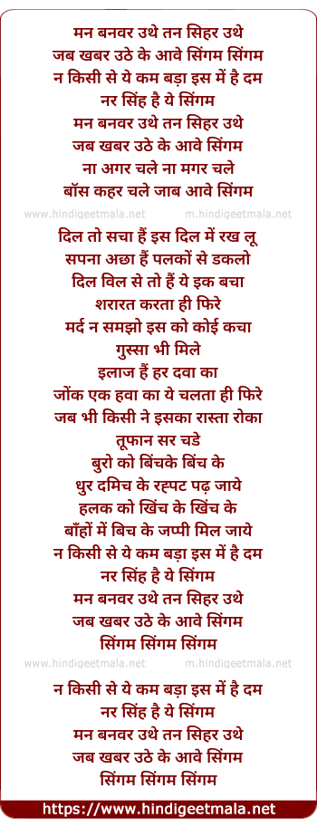 lyrics of song Singham (Remix)