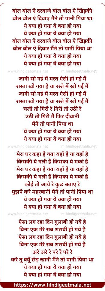 lyrics of song Maine To Pani Piya Tha Ye Kya Ho Gaya