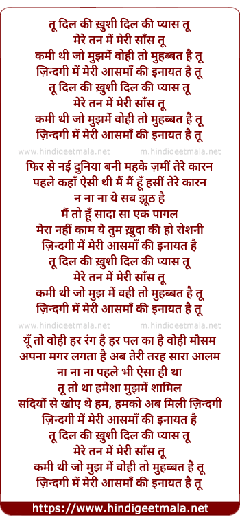 lyrics of song Tu Dil Ki Khushi Dil Ki Pyas