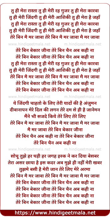 lyrics of song Tu Hi Mera