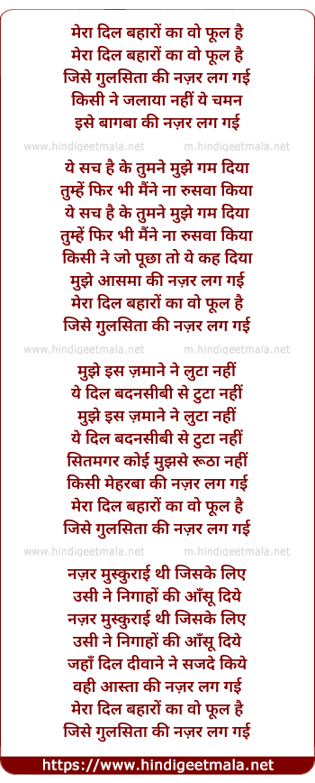 lyrics of song Mera Dil Baharo Ka Wo Phool Hai