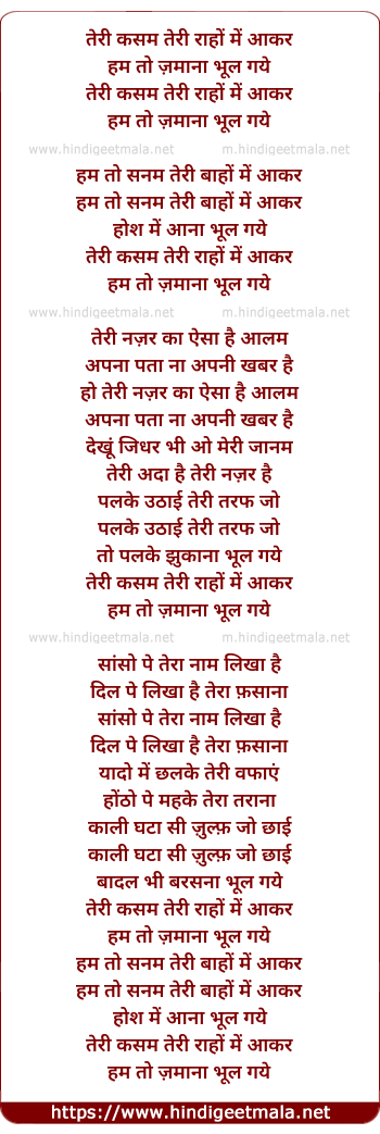 lyrics of song Teri Kasam Teri Rahe