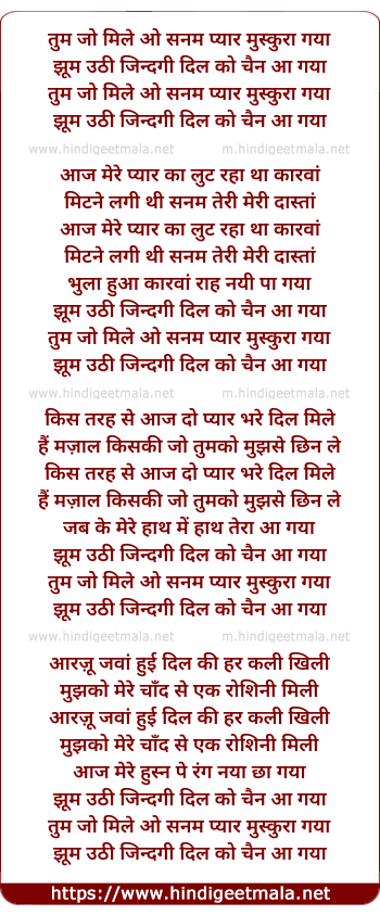 lyrics of song Tum Jo Mile O Sanam Pyar Mushkura Gaya