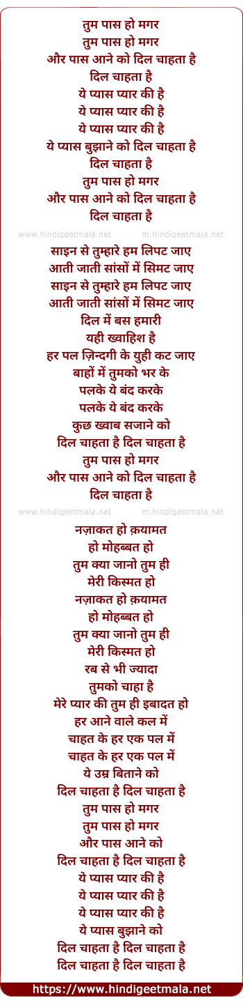 lyrics of song Tum Paas Ho Magar (2)