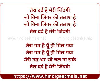 lyrics of song Tera Dard Hai Meri Zindagi