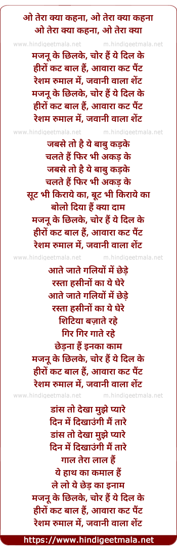 lyrics of song O Tera Kya Hai Naam (Majnu Ke Chhilke)