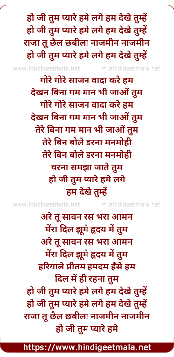 lyrics of song Ho Ji Tum Pyare Hume