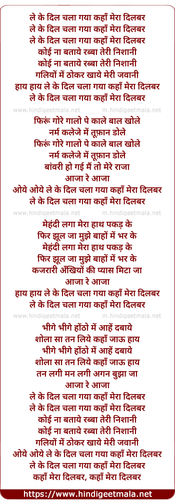 lyrics of song Leke Dil Chala Gaya