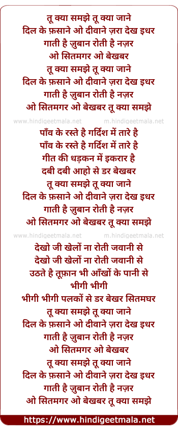 lyrics of song Tu Kya Samjhe Tu Kya Jaane