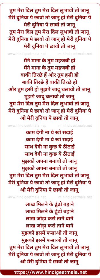 lyrics of song Tum Mera Dil Lubhao
