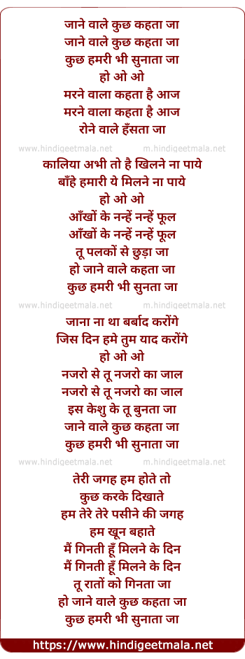 lyrics of song O Jaane Wale Kuch Kehta Jaa