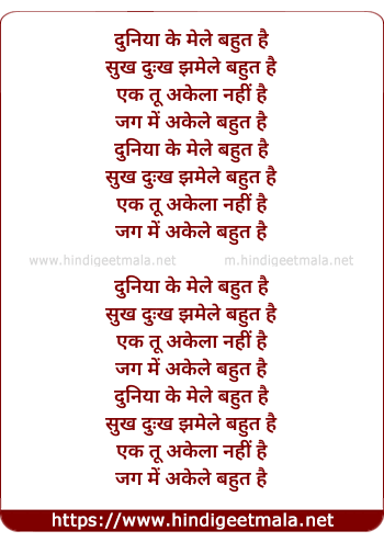 lyrics of song Duniya Ke Mele Bahut Hai (Version 2)