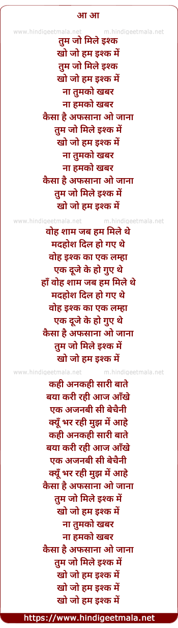 lyrics of song Tum Jo Mile Ishq Me