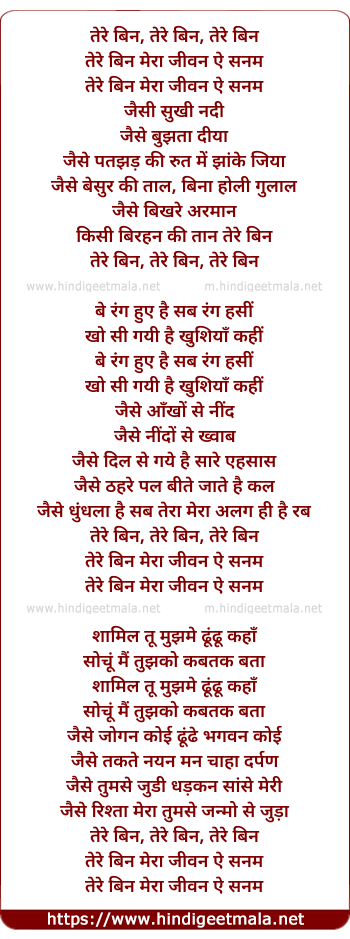 lyrics of song Tere Bin