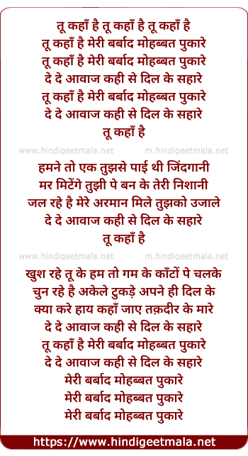 lyrics of song Meri Barbad Mohabbat Pukare