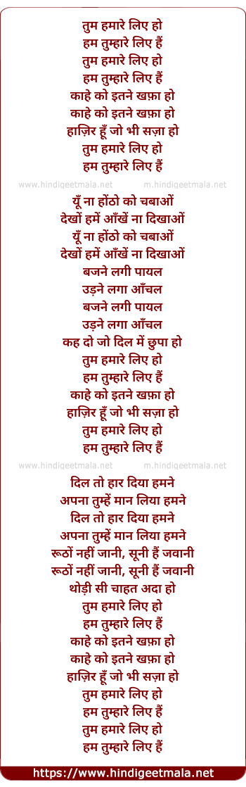 lyrics of song Hum Tumhare Liye Hai (I)