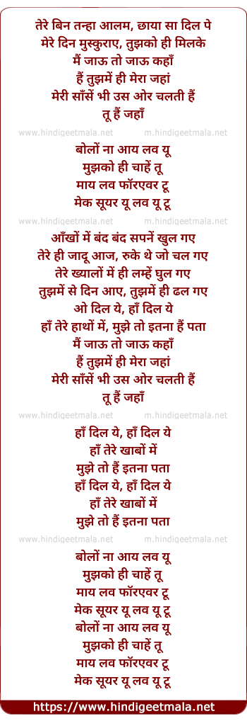 lyrics of song Tere Bin (The Innocence Of Love)