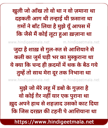 lyrics of song Khuli Jo Aankh