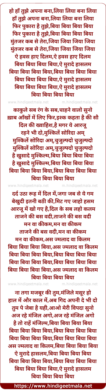 lyrics of song Biyaa Biya