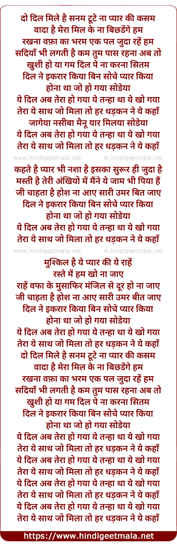 lyrics of song Ye Dil Ab Tera Ho Gaya