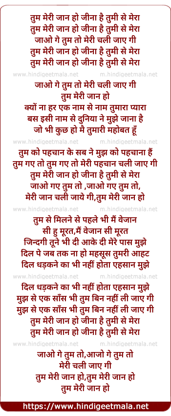 lyrics of song Tum Meri Jaan Ho
