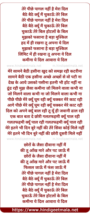 lyrics of song Tere Peechhe