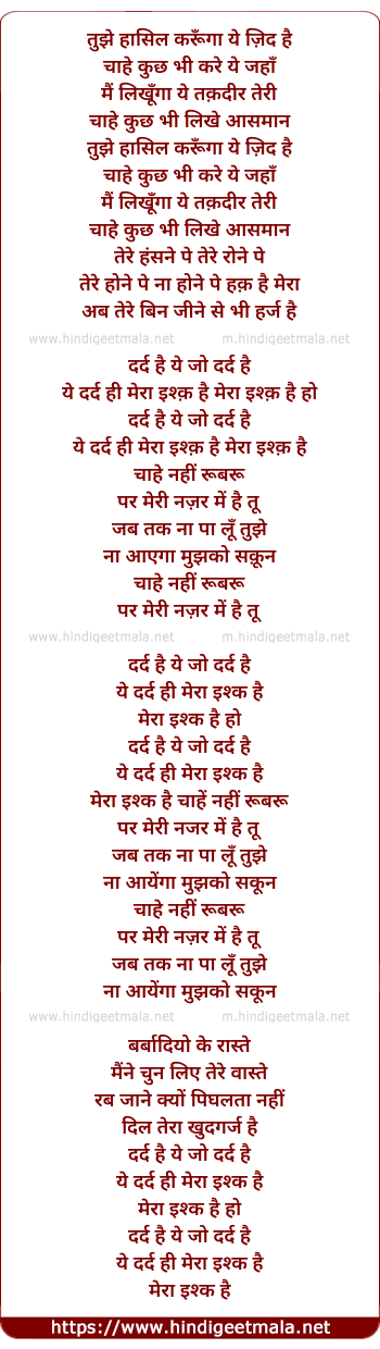 lyrics of song Tujhe Hasil Karunga
